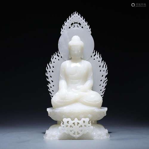 CHINESE HETIAN JADE FIGURE OF GUANYIN