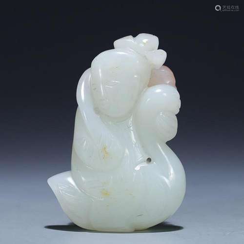 CHINESE HETIAN JADE FIGURE ON GOOSE