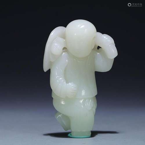 CHINESE HETIAN JADE FIGURE OF BOY