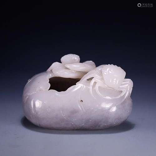 CHINESE HETIAN JADE LOTUS-FORM WATER JAR