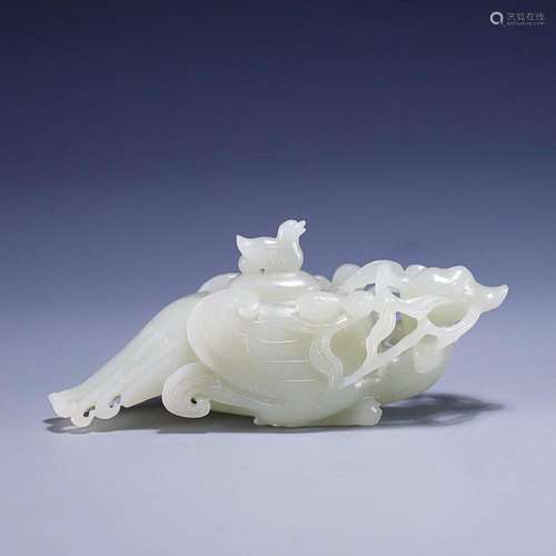 CHINESE HETIAN JADE CRANE-FORM WATER JAR