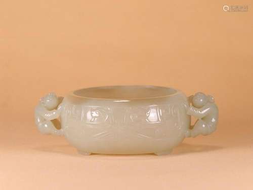 CHINESE HETIAN JADE BOY-HANDLED WATER JAR