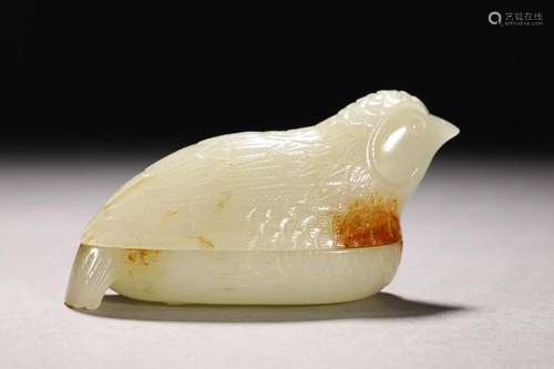 CHINESE HETIAN JADE QUAIL-FORM COVERED BOX