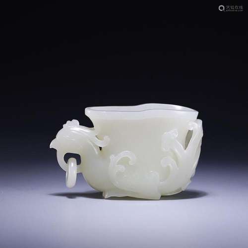 CHINESE HETIAN JADE CUP WITH CARVED 'PHOENIX'