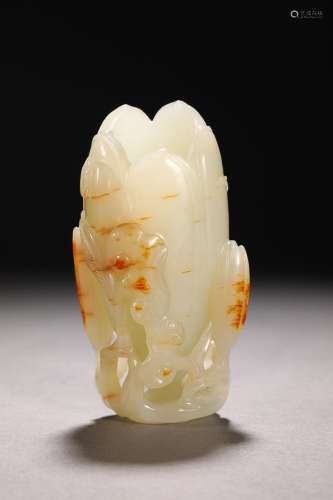 CHINESE HETIAN JADE ORCHID-FORM VASE