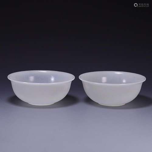 TWO CHINESE HETIAN WHITE JADE BOWLS