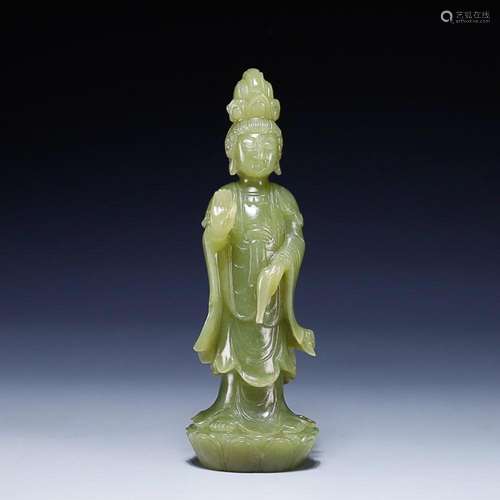 CHINESE HETIAN YELLOW JADE FIGURE OF GUANYIN