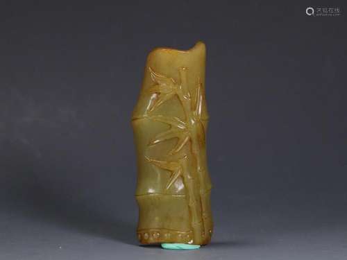 CHINESE HETIAN YELLOW JADE PAPERWEIGHT WITH CARVED 'BAMB...