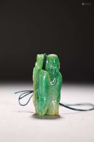 CHINESE JADEITE FIGURE OF BOY HOLD LOTUS