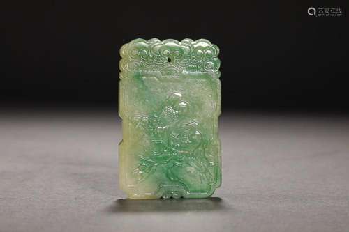 CHINESE JADEITE PLAQUE WITH CARVED 'CRANE'