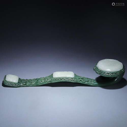 CHINESE WHITE JADE-EMBELLISHED HETIAN JADE JASPER RUYI SCEPT...