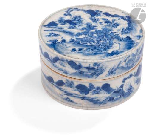 Petite boîte ronde en porcelaine bleu et blanc dite « pâte t...