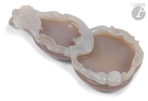 Lave-pinceaux en agate grise et blanche en forme de double-g...