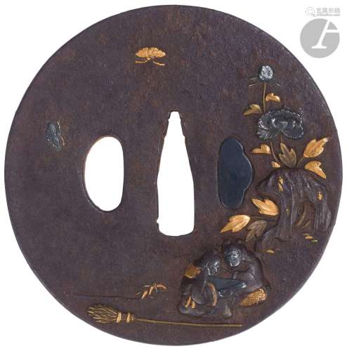 Tsuba en fer, Japon, milieu de l’époque EdoDe forme maru gat...