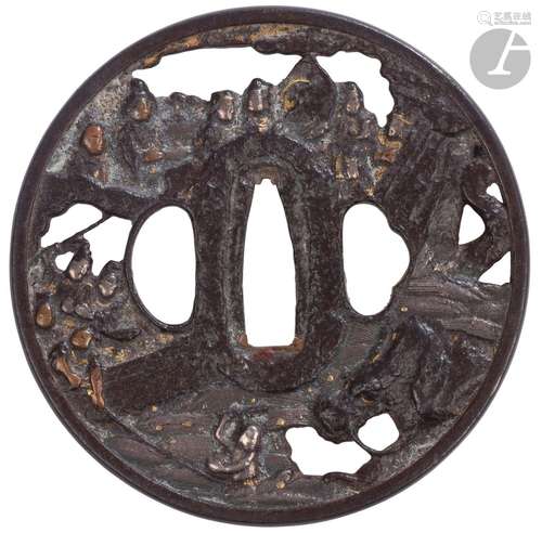 Tsuba en fer, Japon, début de l’époque EdoDe forme marugata ...