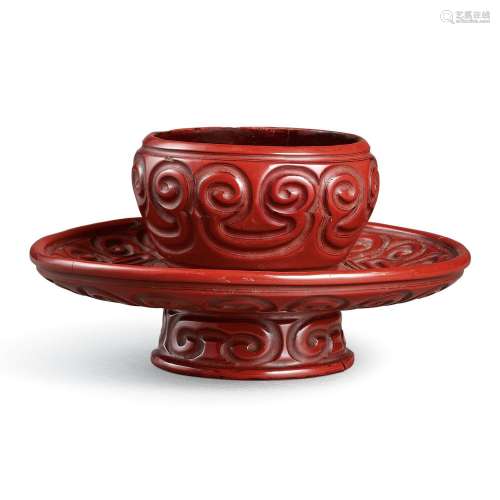 A cinnabar 'tixi' lacquer cup stand, Yuan dynasty 元...