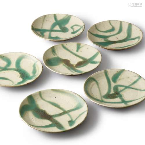 Hamada Shoji (1894-1978) A set of six green-splashed dishes,...