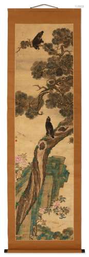 Attributed to Jiang Tingxi (1669-1732), Pine and birds 傳蔣廷...