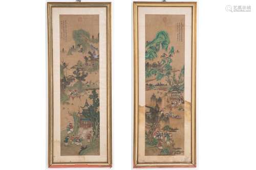 Pair of silk panels "ANIMATED LANDSCAPE"