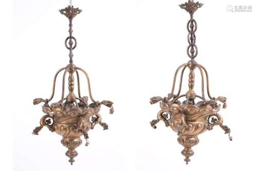Pair of bronze chandeliers