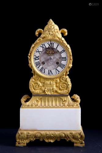 Bronze and marble table clock