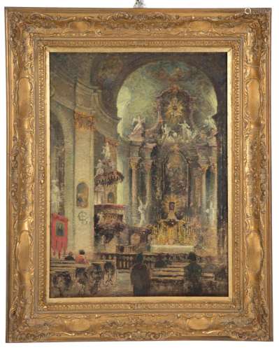 Painting "INTERIOR OF CHURCH WITH FIGURES"