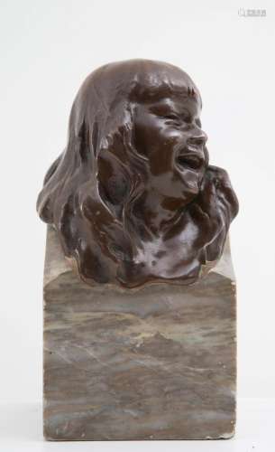 Bronze sculpture "HEAD OF A LAUGHING CHILD"