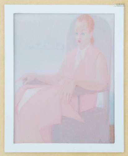 ANTONIO CALDERARA. Painting "WOMAN DRESSED IN ROSE IN A...