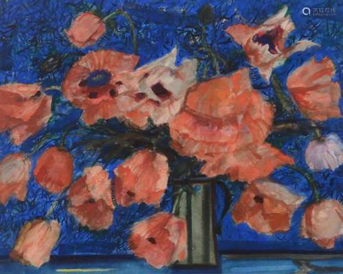 λ SIR ROBIN PHILIPSON (BRITISH 1916-1992), POPPIES ON A BLUE...