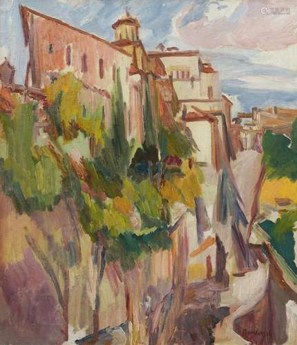 λ DAVID BOMBERG (BRITISH 1890-1957), THE GARDEN AND TOWER OF...