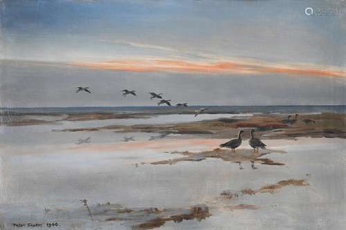 λ PETER SCOTT (BRITISH 1906-1989), BEAN GEESE ON THE SALTING...