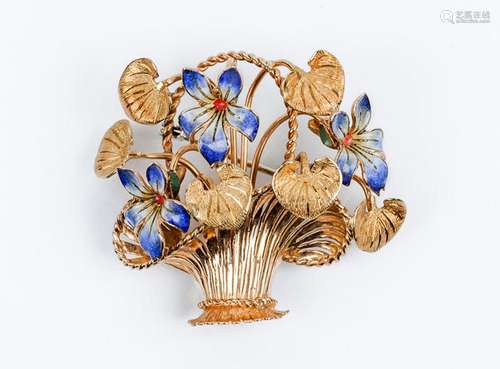 Delicado alfiler-broche italiano de autor, vintage, en oro a...