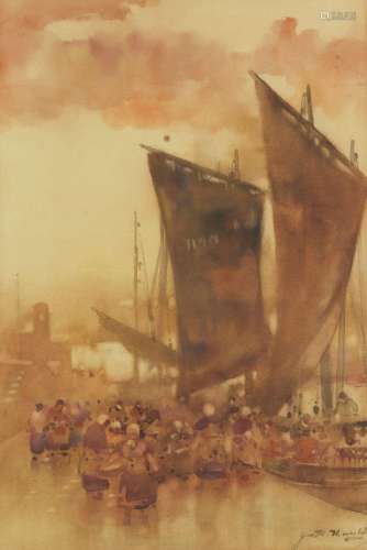 James Watterston Herald (Scottish, 1859-1914) Boats in harbo...
