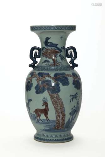 Grand vase balustre serti de deux anses à découpe archaïque ...