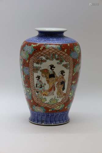 Porseleinen Aziatische vaas met decor van geisha's en bl...