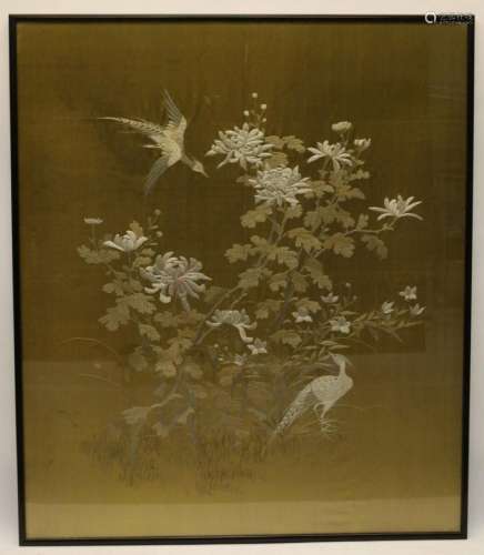 Aziatisch brocaat met bloementafereel en vogels 200 x 174