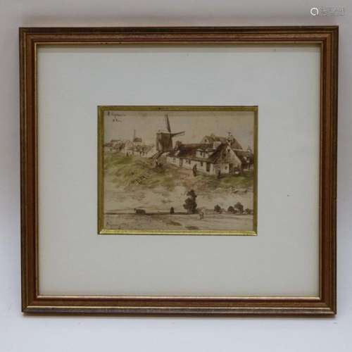 GERMAIN A. get. 1850 'Geanimeerd huizen- en molenzicht&#...