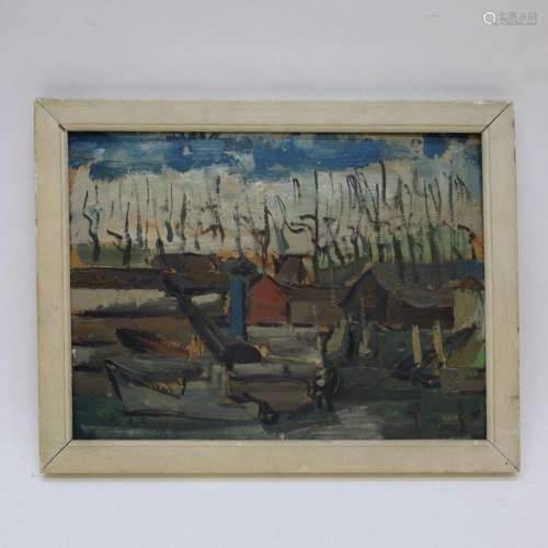 SOREL R. get. 1945 (verso) 'Old dockyard' olie op ka...