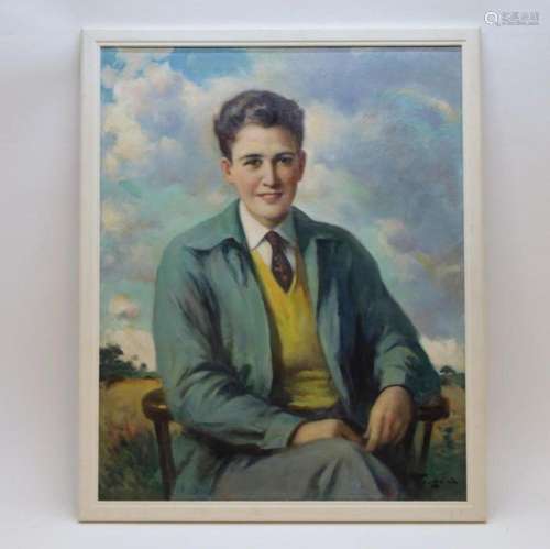 TOUSSAINT F. get. 'Portret van een jongeman in open veld...