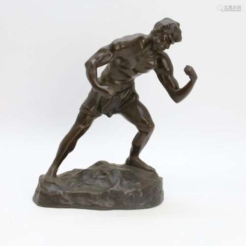 LAMBEAUX Jef get. 'Bokser' bronzen beeld met stempel...