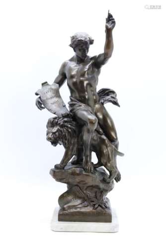 PICAULT Caput Manum Ducit 'Man met leeuw' kunstbronz...