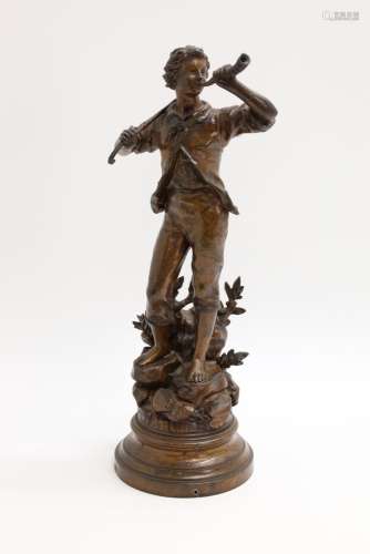 RANCOULET get. 'Herder met hoorn' kunstbronzen beeld...