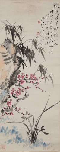 唐云花卉（lot200-210为同一藏家藏）纸本屏轴