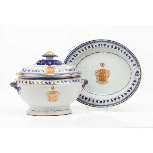 A large tureen with cover and armorial platter