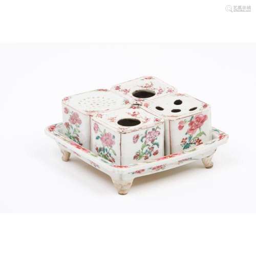 A rare Famille Rose inkwell set