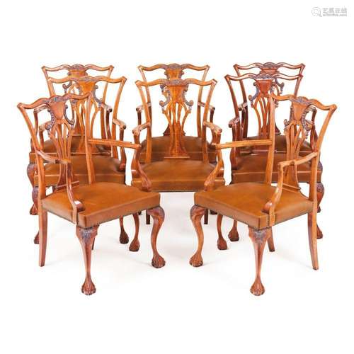 A set of eight Chippendale style fauteuils