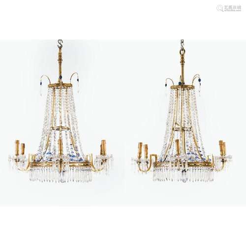 A pair of Empire nine lights chandeliers