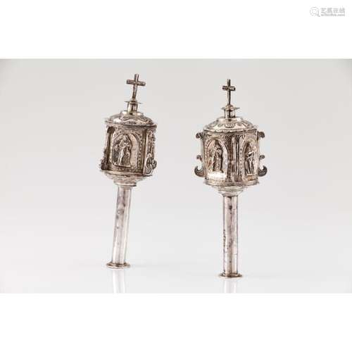 A pair of processional staffs finials