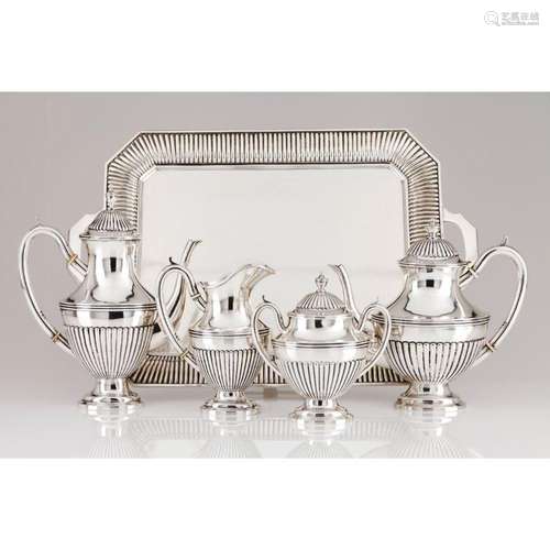 A tea and coffee set with tray