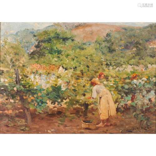 Carlos Reis (1864-1940)A landscape with grape harvesting fig...
